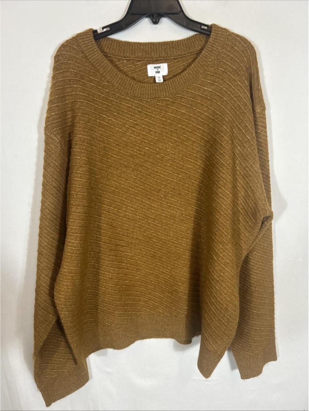 $70 Mode of One Textured Knit Sweater men's size XL Brown French Vicuna Crewneck